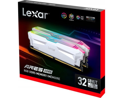 Модуль пам'яті для комп'ютера DDR5 32GB (2x(16GB) 6400 MHz Ares RGB White Lexar (LD5EU016G-R6400GDWA)