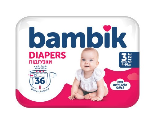 Підгузки Bambik Medium MIDI Розмір 3 (4-9 кг) 36 шт (4823071652284)