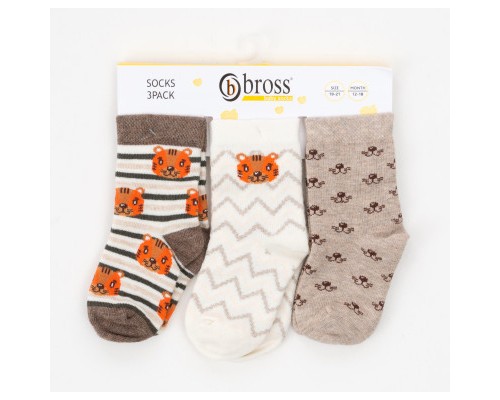 Шкарпетки дитячі Bross з тигриками (22887-0-6B-beige)