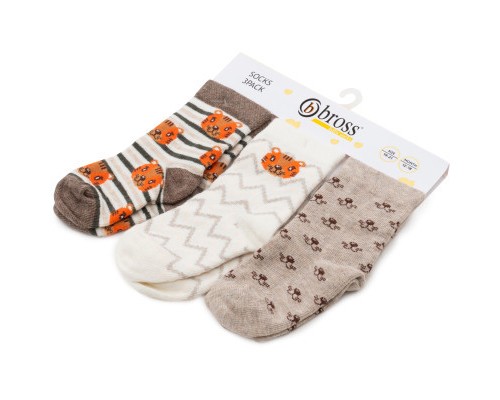 Шкарпетки дитячі Bross з тигриками (22887-0-6B-beige)
