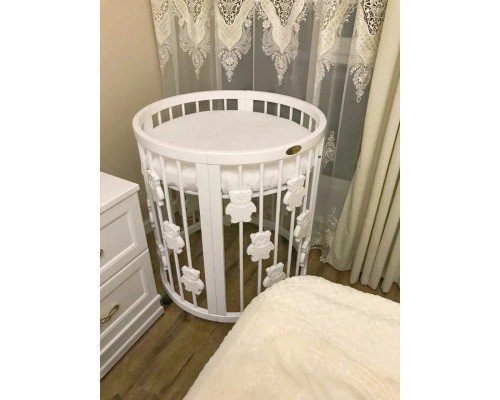 Ліжечко Ingvart трансформер Smart Bed Round (72х72, 72х120, 72х168 см) біле з декором 