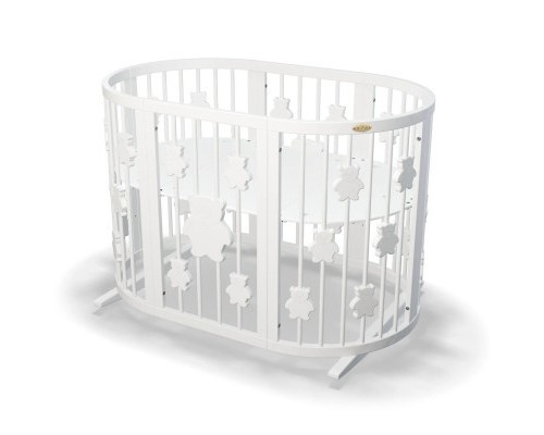 Ліжечко Ingvart трансформер Smart Bed Round (72х72, 72х120, 72х168 см) біле з декором 