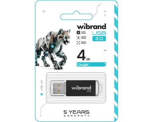 USB флеш накопичувач Wibrand 4GB Cougar BlackUSB 2.0 (WI2.0/CU4P1B) 