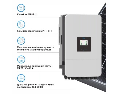 Сонячний інвертор Deye SUN-20K-SG05LP3-EU-SM2, 20кВт (SUN-20K-SG05LP3-EU-SM2)