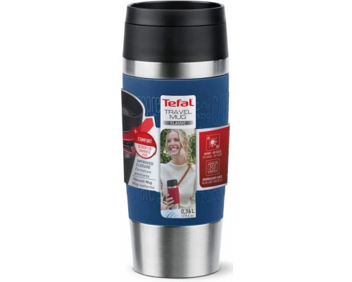 Термокружка Tefal Travel Mug Classic, 360мл, нержавіюча сталь, синій (N2020310)