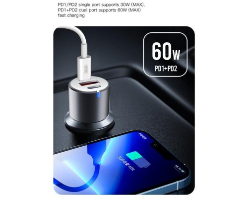 Зарядний пристрій XO CC45 1 USB QC 3.0 + 2 Type-C PD (60W) Black (XO-CC45-BK)