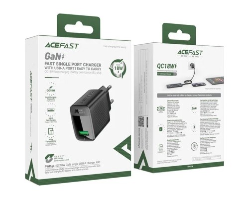Зарядний пристрій Acefast USB-A 20W + Type-C cable A90 Fast Charger Black (6974316280064)