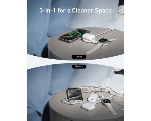 Зарядний пристрій Anker MagGo Wireless Charging Pad 15W 3-in-1 Foldable White (B25M8H21)