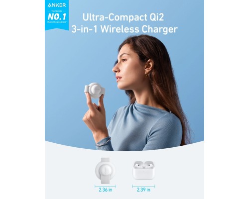 Зарядний пристрій Anker MagGo Wireless Charging Pad 15W 3-in-1 Foldable White (B25M8H21)