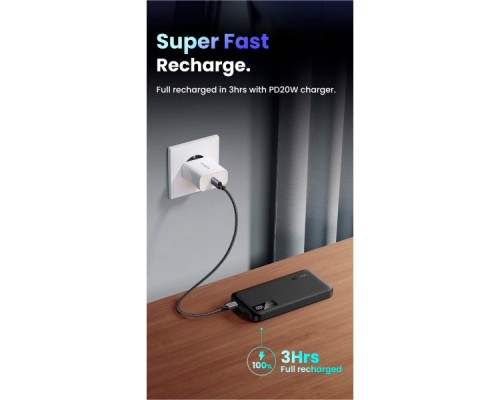 Батарея універсальна Ugreen 10000mAh 20W PD, QC/3.0, USB-A, USB-C Black (PB311) (25742)