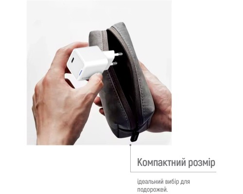 Зарядний пристрій ColorWay C101D GaN Mini 20W PD PPS USB-C + cable USB-C to Lightning white (CW-CHS059PDL-WT)
