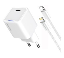 Зарядний пристрій ColorWay C101D GaN Mini 20W PD PPS USB-C + cable USB-C to Lightning white (CW-CHS059PDL-WT)