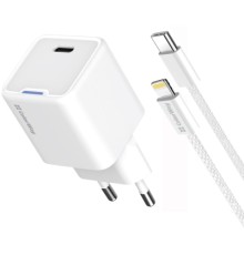 Зарядний пристрій ColorWay C101D GaN Mini 20W PD PPS USB-C + cable USB-C to Lightning white (CW-CHS059PDL-WT)