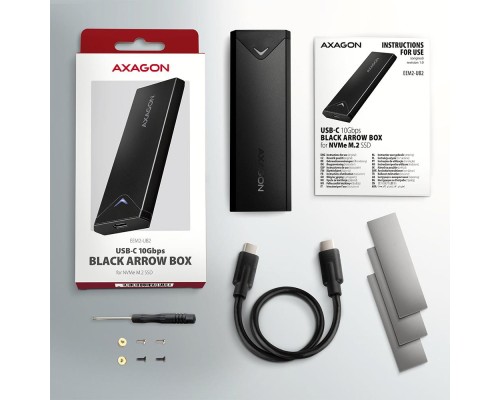 Кишеня зовнішня AXAGON USB-C 10Gbps metal box for M.2 NVMe SSD BLACK ARROW (EEM2-UB2)