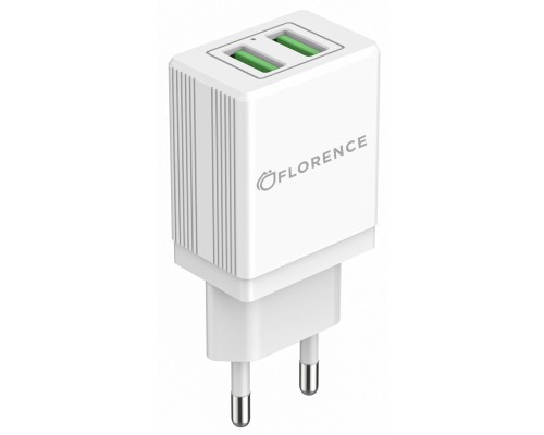 Зарядний пристрій Florence 2USB 2A + microUSB cable white (FL-1021-WM)