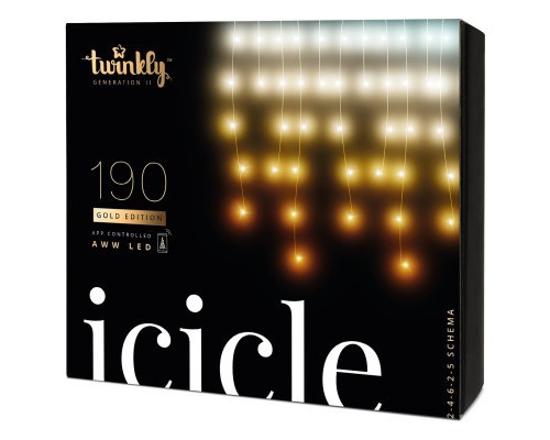 Гірлянда Twinkly Smart LED Icicle AWW 190, BT+WiFi, Gen II, IP44 кабель проз (TWI190GOP-TEU)