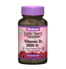 Вітамін Bluebonnet Nutrition Вітамін D3 2000IU, Смак Малини, Earth Sweet Chewables, 90 ж (BLB-00364)