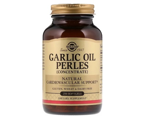 Трави Solgar Часникова олія, Garlic Oil Perles Concentrate, 250 гелевих к (SOL-01221)