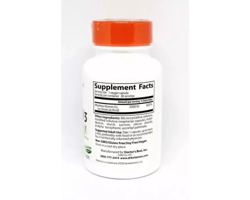 Вітамін Doctor's Best Веганські Вітамін D3 2500IU, 60 гелевих капсул (DRB-00302) Вітамін Doctor's Best Веганські Вітамін D3 2500IU, 60 гелевих капсул (DRB-00302)