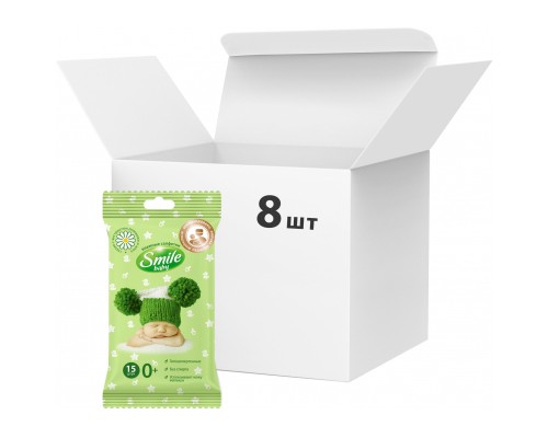 Дитячі вологі серветки Smile baby Екстракт ромашки та алое 8 пачок по 15 шт. (42106161)