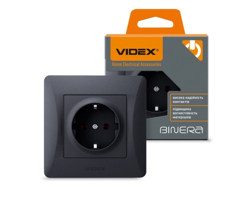 Розетка Videx BINERA 1ая із заземленням черн (VF-BNSK1G-BG)