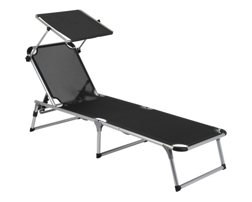Розкладачка Bo-Camp Sun Lounger With Sunscreen 5 Positions Чорна (1304460)