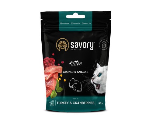 Ласощі для котів Savory для здорового росту кошенят, індичка з журавлиною 50 г (4820232631393)