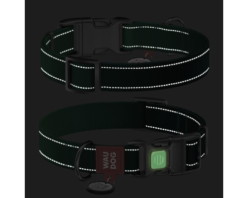 Нашийник для тварин WAUDOG Nylon Mono з QR паспортом, пластиковий фастекс XL зелений (521618)
