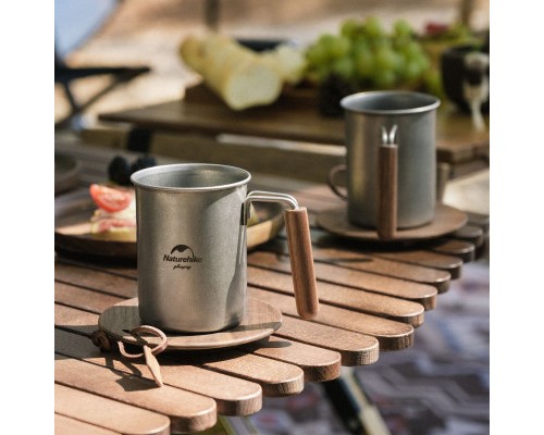 Чашка туристична Naturehike NH21SJ001 з дерев'яною ручкою 350 мл нержавіюча сталь (6927595784594)