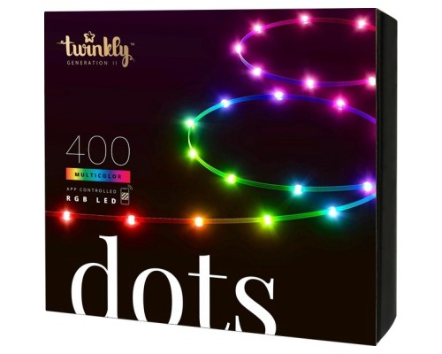 Гірлянда Twinkly Smart LED, Dots 400 RGB LED Lights String Black Wire Plug IP44 20м (TWD400STP-BEU)