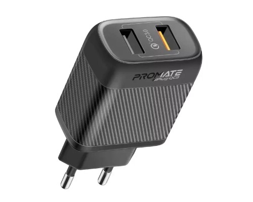 Зарядний пристрій Promate biplug-qc3.eu-bk