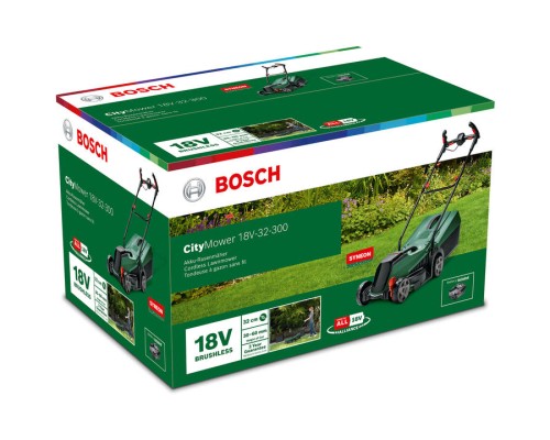 Газонокосарка Bosch CityMower 18V-32-300 18V, 4Ah, 34см, 31л, 30-60мм 9.4кг (0.600.8B9.A07)