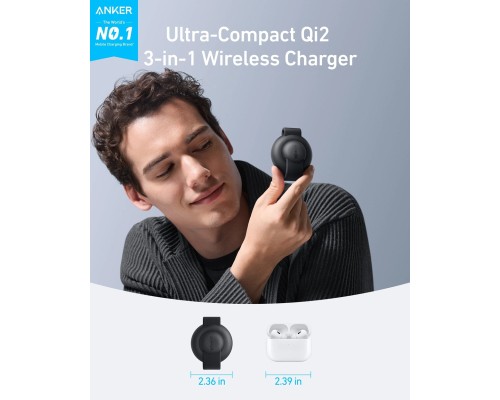 Зарядний пристрій Anker MagGo Wireless Charging Pad 15W 3-in-1 Foldable Black (B25M8H11)