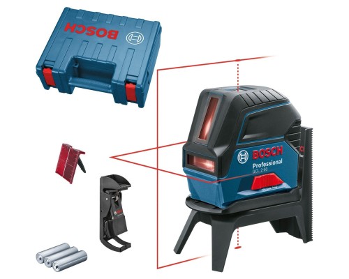 Лазерний нівелір Bosch Professional GCL2-50+RM1+BM3 до 20м, ±0.3мм/м, 4AAx1.5В, IP54, чохол, мішеннь, кейс (0.601.066.F02)