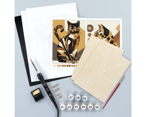 Набір для творчості Rosa Start Cats 2 випалювання картини на дереві, з фарбами, в коробці (4823098544692)