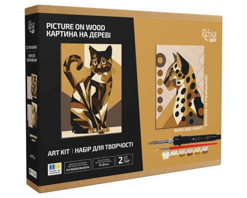 Набір для творчості Rosa Start Cats 2 випалювання картини на дереві, з фарбами, в коробці (4823098544692)