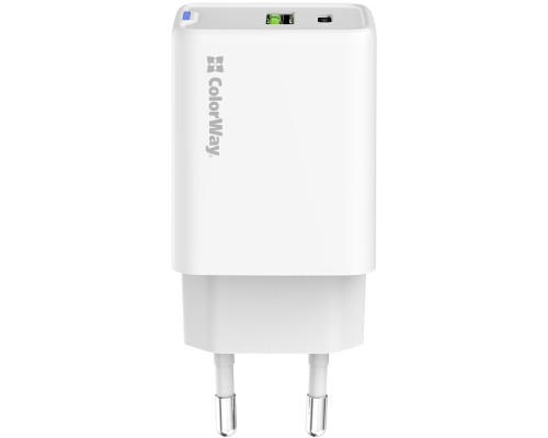 Зарядний пристрій ColorWay C101E GaN Mini 45W PD PPS USB-C + USB-A QC4.0 white (CW-CHS060PD-WT)