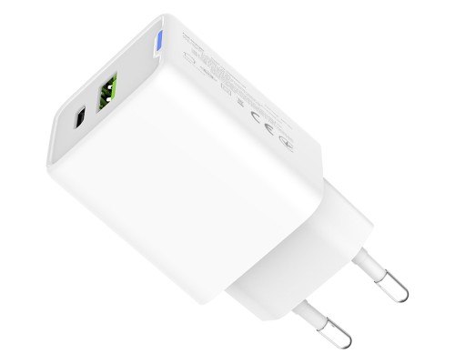 Зарядний пристрій ColorWay C101E GaN Mini 45W PD PPS USB-C + USB-A QC4.0 white (CW-CHS060PD-WT)