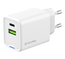 Зарядний пристрій ColorWay C101E GaN Mini 45W PD PPS USB-C + USB-A QC4.0 white (CW-CHS060PD-WT)