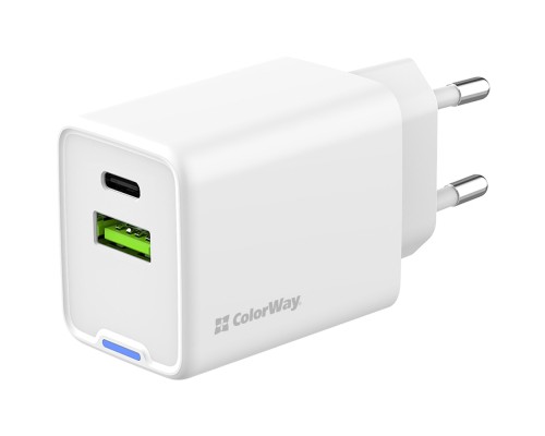 Зарядний пристрій ColorWay C101E GaN Mini 45W PD PPS USB-C + USB-A QC4.0 white (CW-CHS060PD-WT)