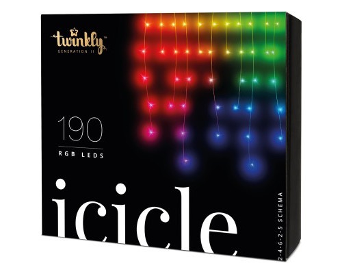 Гірлянда Twinkly Smart LED Icicle RGB 190, BT+WiFi, Gen II, IP44 кабель прозо (TWI190STP-TEU)