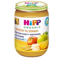 Дитяче пюре HiPP Фруктове асорті з зерновими пластівцями Фрукти і злаки, 190 г (9062300137818)