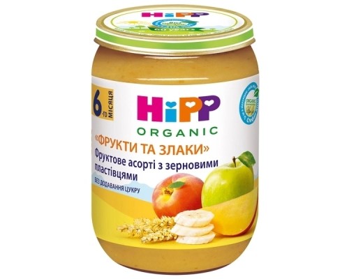 Дитяче пюре HiPP Фруктове асорті з зерновими пластівцями Фрукти і злаки, 190 г (9062300137818)