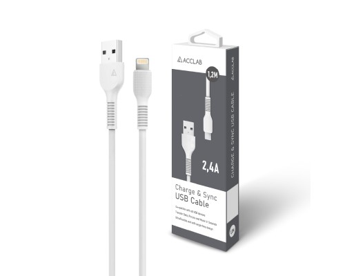 Дата кабель USB 2.0 AM to Lightning 1.2m AL-CBCOLOR-L1WT White ACCLAB (1283126518225)