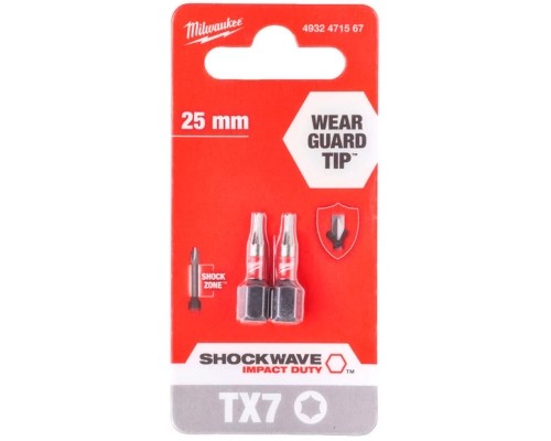 Набір біт Milwaukee SHOCKWAVE, TX7, 25мм, 2шт (4932471567)