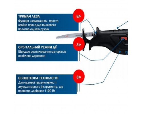 Шабельна пила Bosch GSA 185-LI, 18 В, пропил 230мм, хід 28мм (без АКБ та ЗП) (0.601.6C0.020)