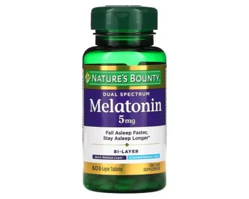 Амінокислота Nature's Bounty Мелатонін подвійного спектру, 5 мг, Melatonin Dual Spectrum, 60 таблев. (NRT53098)