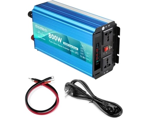Автомобільний інвертор Choetech 12/220V 1000Вт, з функцією ДБЖ, чиста синусоїда (INV-C1000WUPS-EU) 