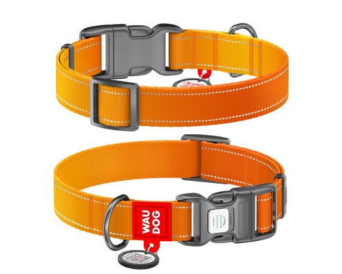 Нашийник для тварин WAUDOG Nylon Mono з QR паспортом, пластиковий фастекс XL помаранчевий (52164)