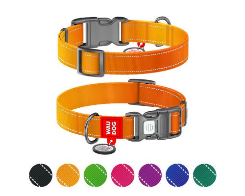 Нашийник для тварин WAUDOG Nylon Mono з QR паспортом, пластиковий фастекс XL помаранчевий (52164)